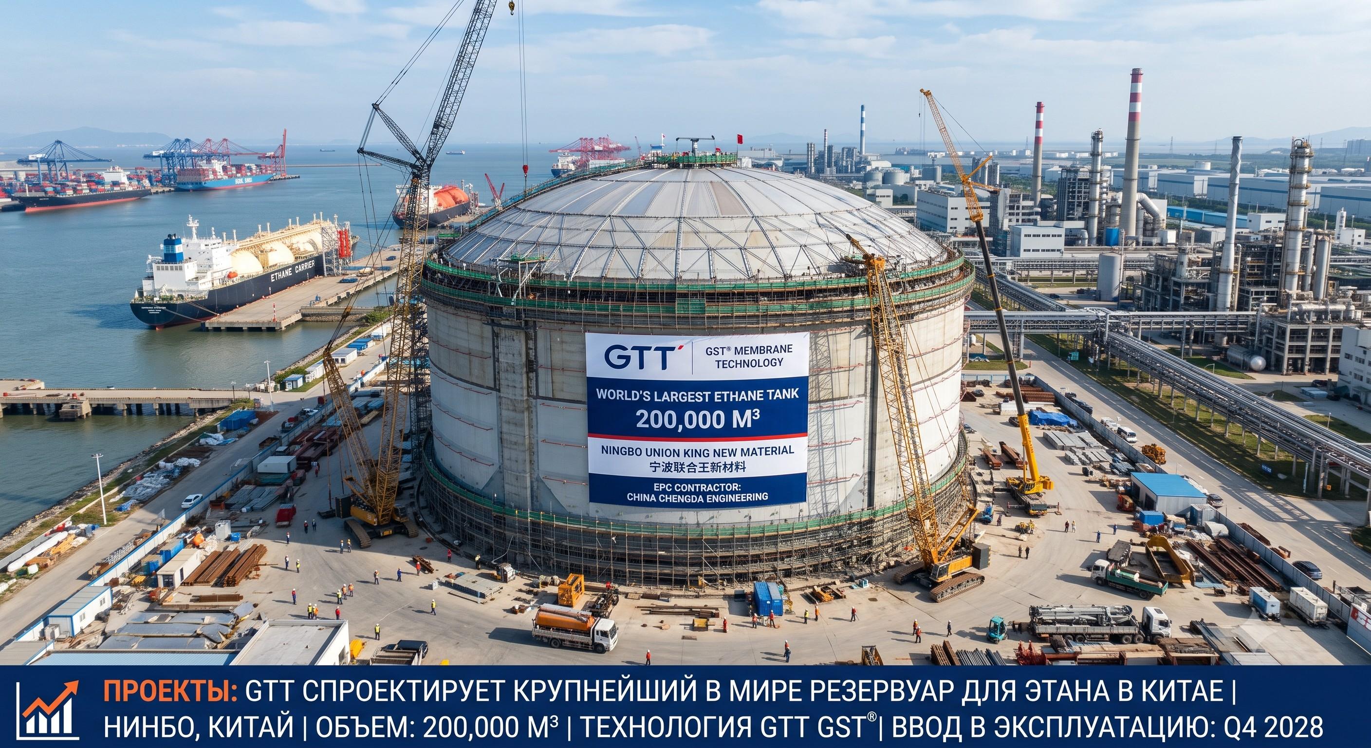 GTT получила заказ на проектирование крупнейшего в мире резервуара для хранения этана в Китае