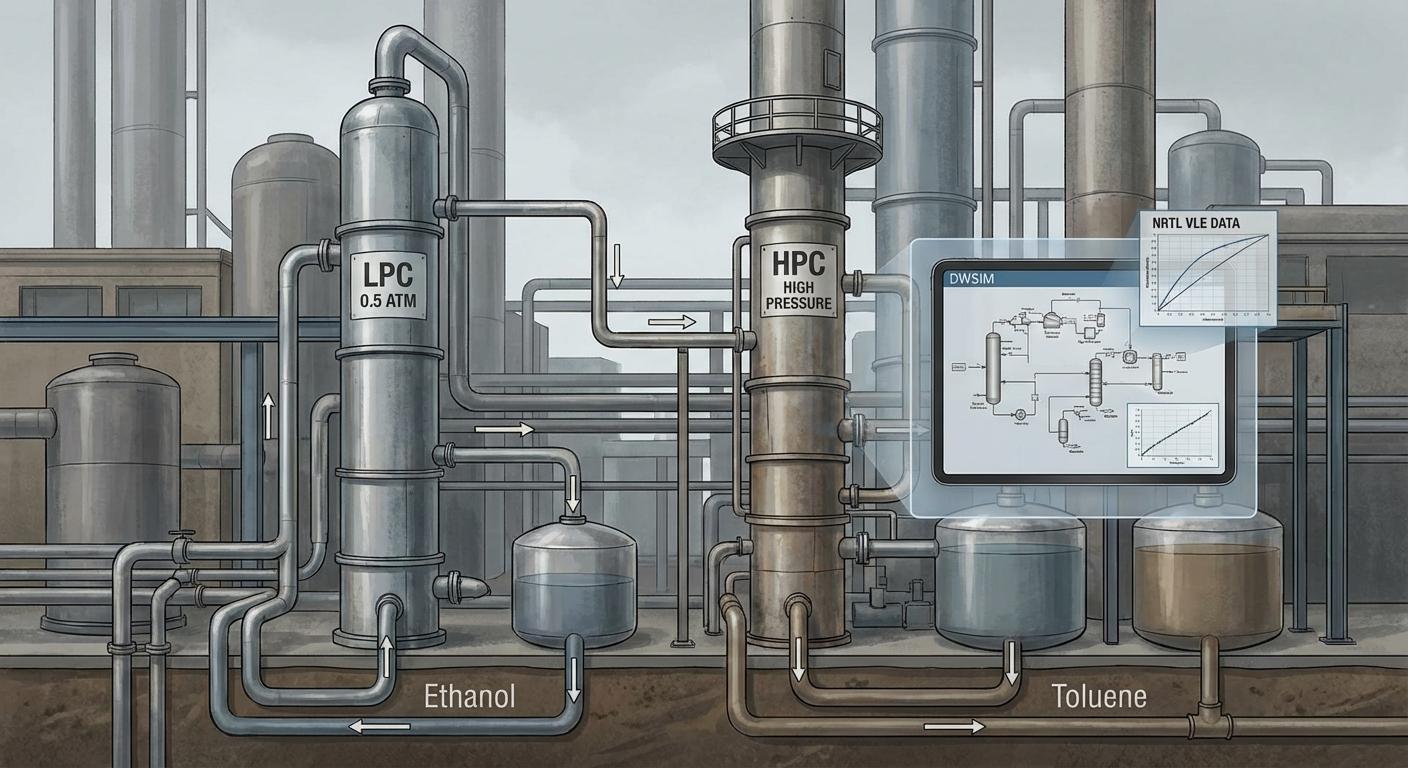 Разделение азеотропной смеси Этанол-Толуол методом ректификации с перепадом давления (Pressure Swing Distillation)