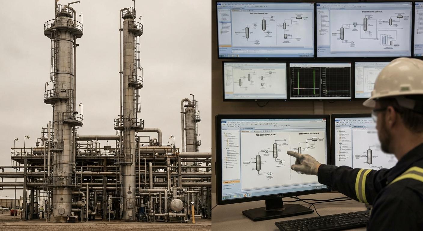 Моделирование установки дегидратации газа (TEG) с контролем выбросов BTEX