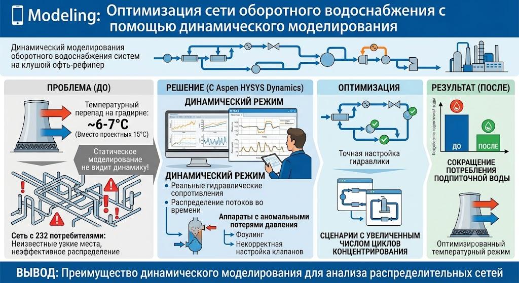 Оптимизация сети оборотного водоснабжения (Cooling Tower) с помощью динамического моделирования