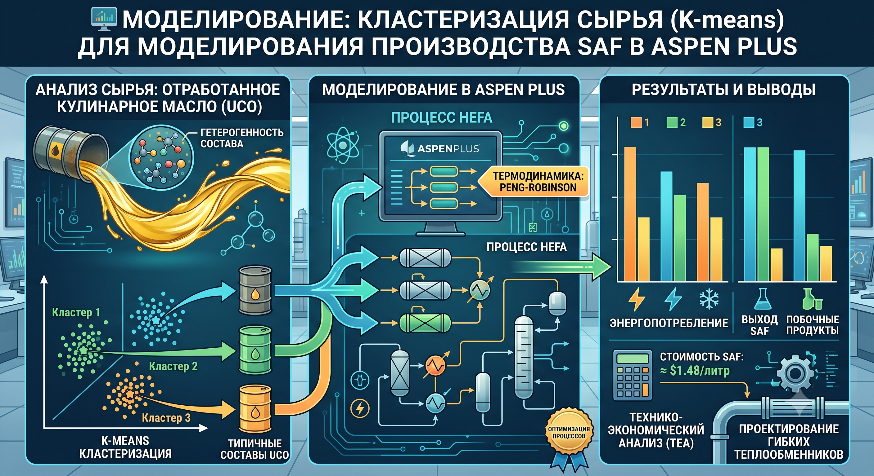 Кластеризация сырья (K-means) для моделирования производства SAF в Aspen Plus