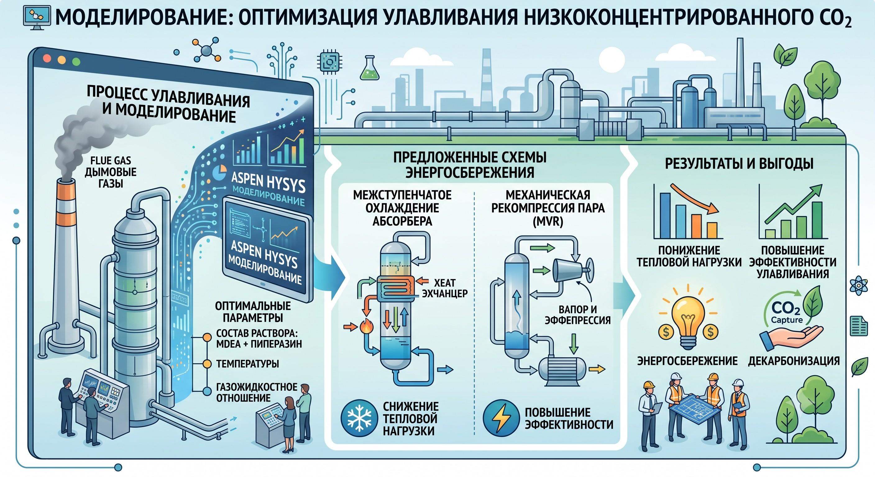 Оптимизация процесса улавливания низкоконцентрированного CO2 из дымовых газов